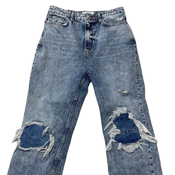 We The Free People Jeans Women's 30 Blue Distressed Denim Straight Wide Raw Hem - Picture 2 of 12